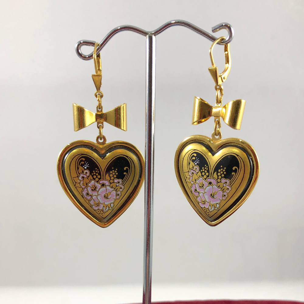 Vintage Michaela Frey Enamel Floral Heart Earrings